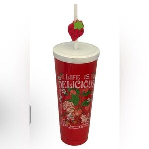Strawberry Shortcake Style 20oz Tumbler Cup Straw Lid “Life Is Delicious” NWT